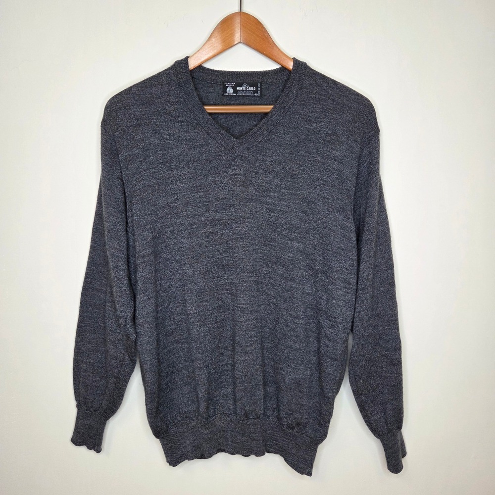 Monte Carlo Collection Mens Pure New Wool V-Neck Sweater Charcoal Grey Size 40 M